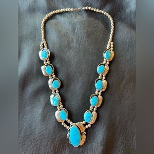 Gorgeous Blue Howlite Squash Blossom Necklace